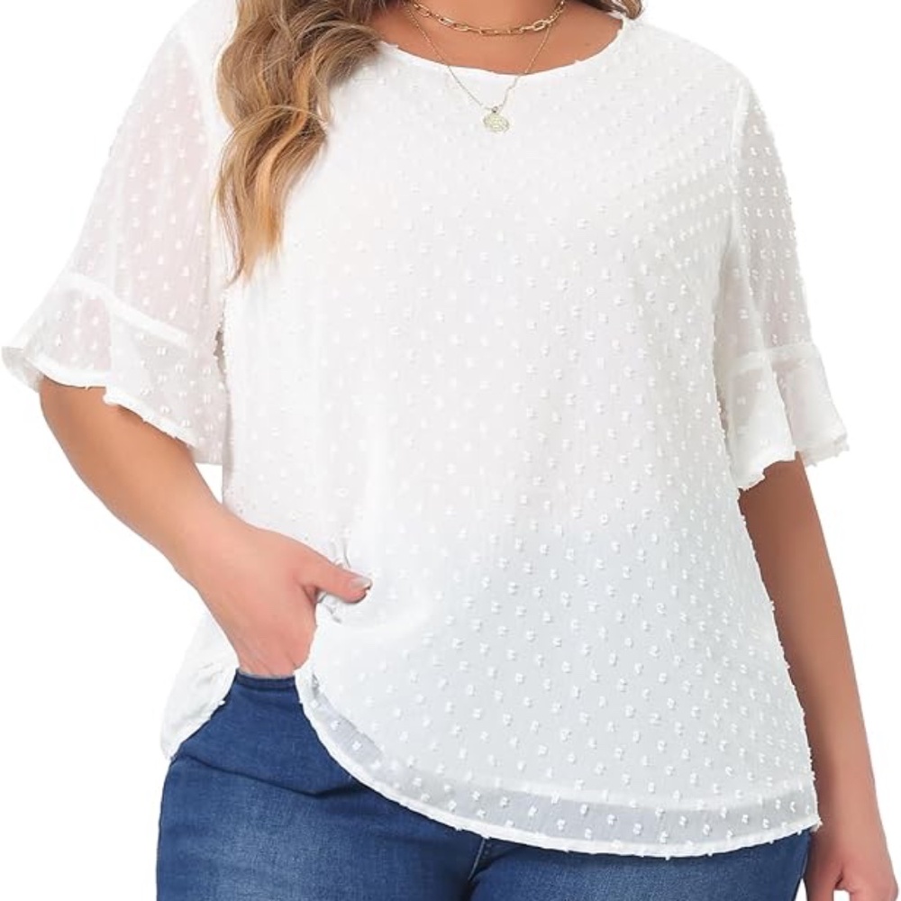Agnes Orinda Round Neck Ruffle Sleeve Swiss Dots Summer Blouse| Plus Size: 1X
